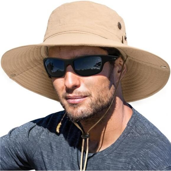 Mens wide brim sun hat UPF outdoor fishing hiking beach safari summer cap - Picture 1 of 8